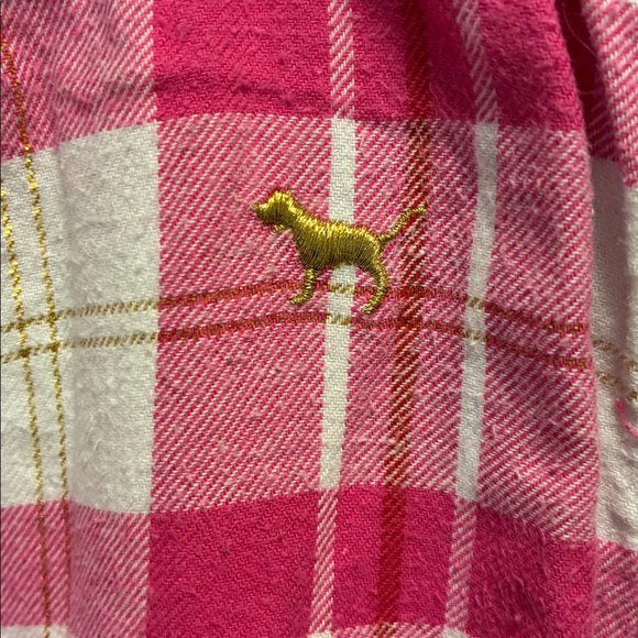 PINK Victoria's Secret Pink, white, and gold Plaid pajama Pants - Picture 3 of 9